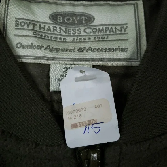 Boyt Harness Company Vest Men 2XL Green Fleece Full Zip Shoulder Patch‎ Shooting